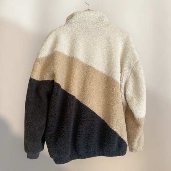 Patchwork Polar Sherpa Jacket Oversized  Contrast Color Polar Fleece Size Medium - Picture 5 of 12